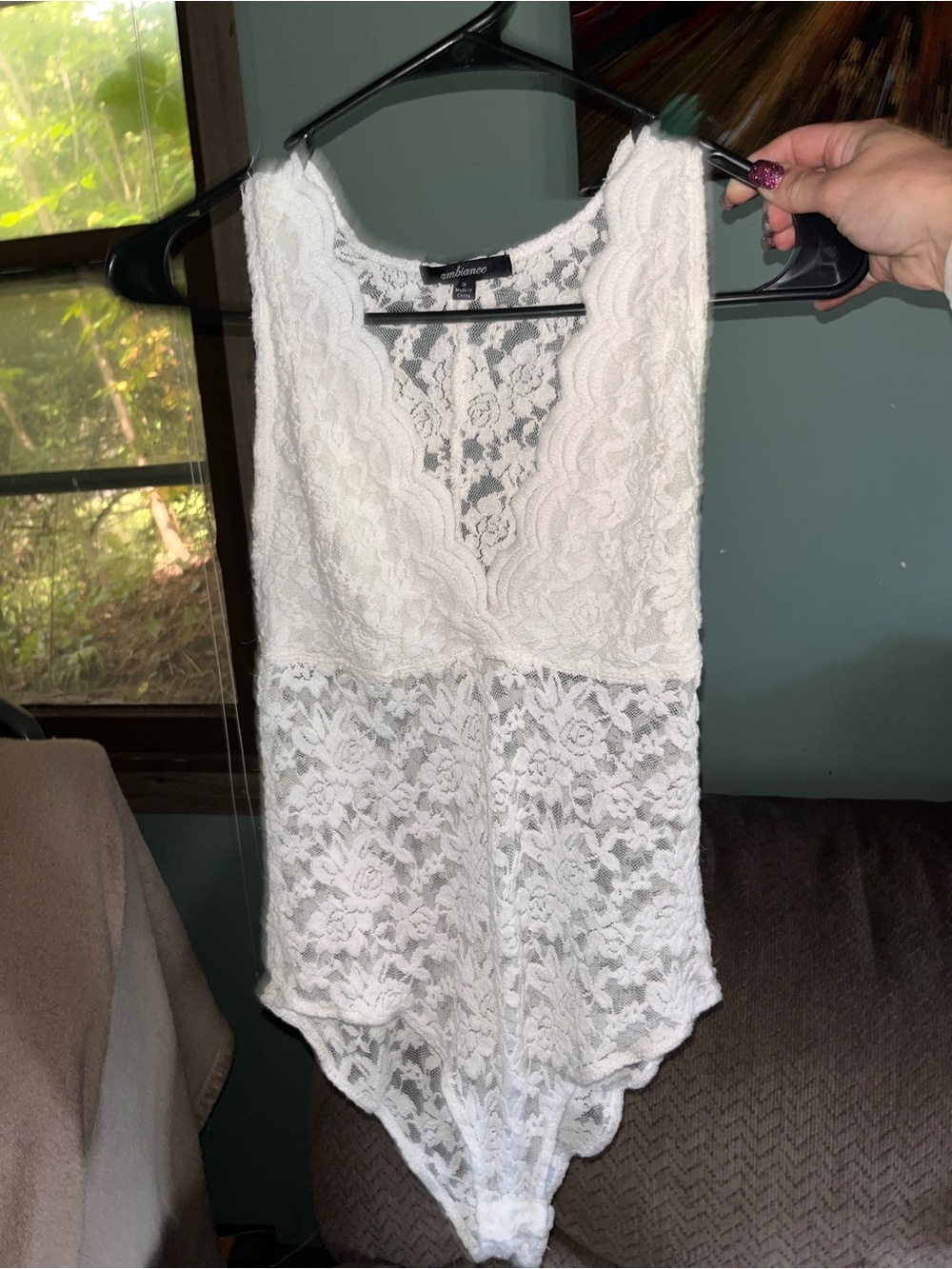 Ambiance White Floral Lace V-Neck Sleeveless Bodysuit